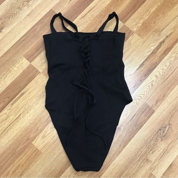 GOOD AMERICAN Black Corset One Piece Swimsuit Sculpt Lace Up Back Size 2X 5 New - Picture 4 of 12